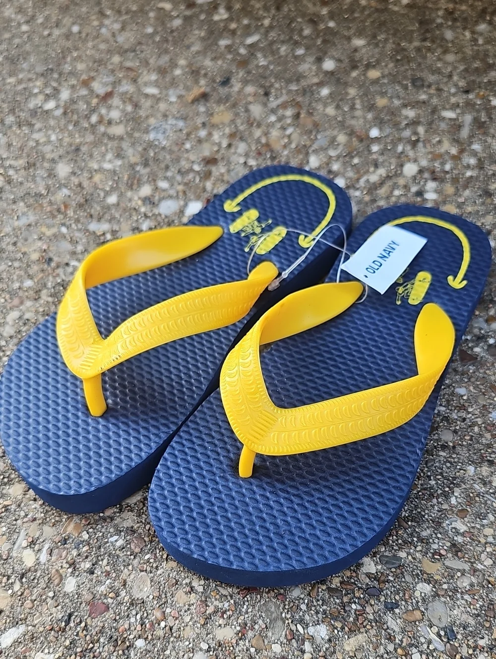 Old Navy Navy Blue Yellow Beach Flip Flops Classic Sandals 10-11 Toddler